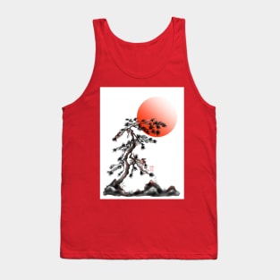 One japanese pine tree with a red rising sun Tank Top